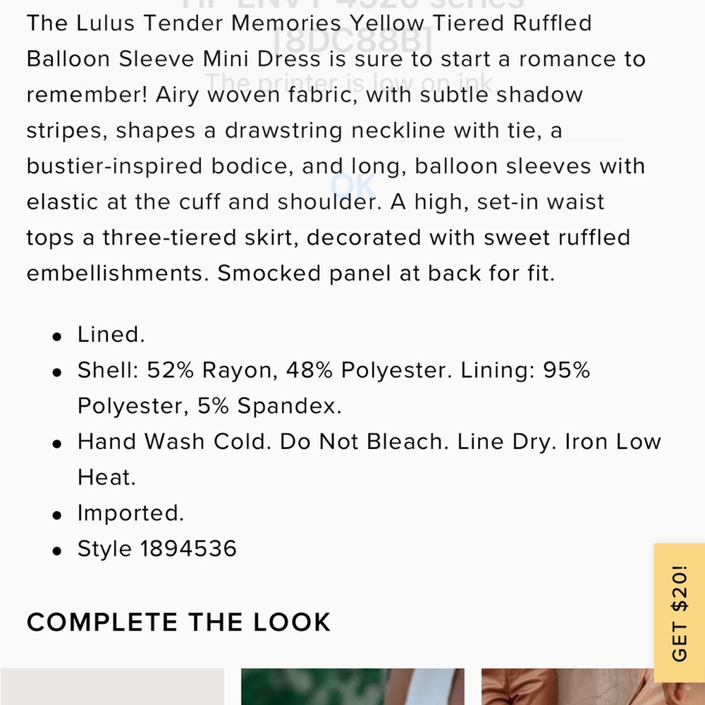 NWT- LULUs Tender Memories Yellow Tiered Ruffled Balloon Sleeve Mini Dress. L - Picture 6 of 13